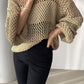 Solid Color Hollow Out Knitted Sweater
