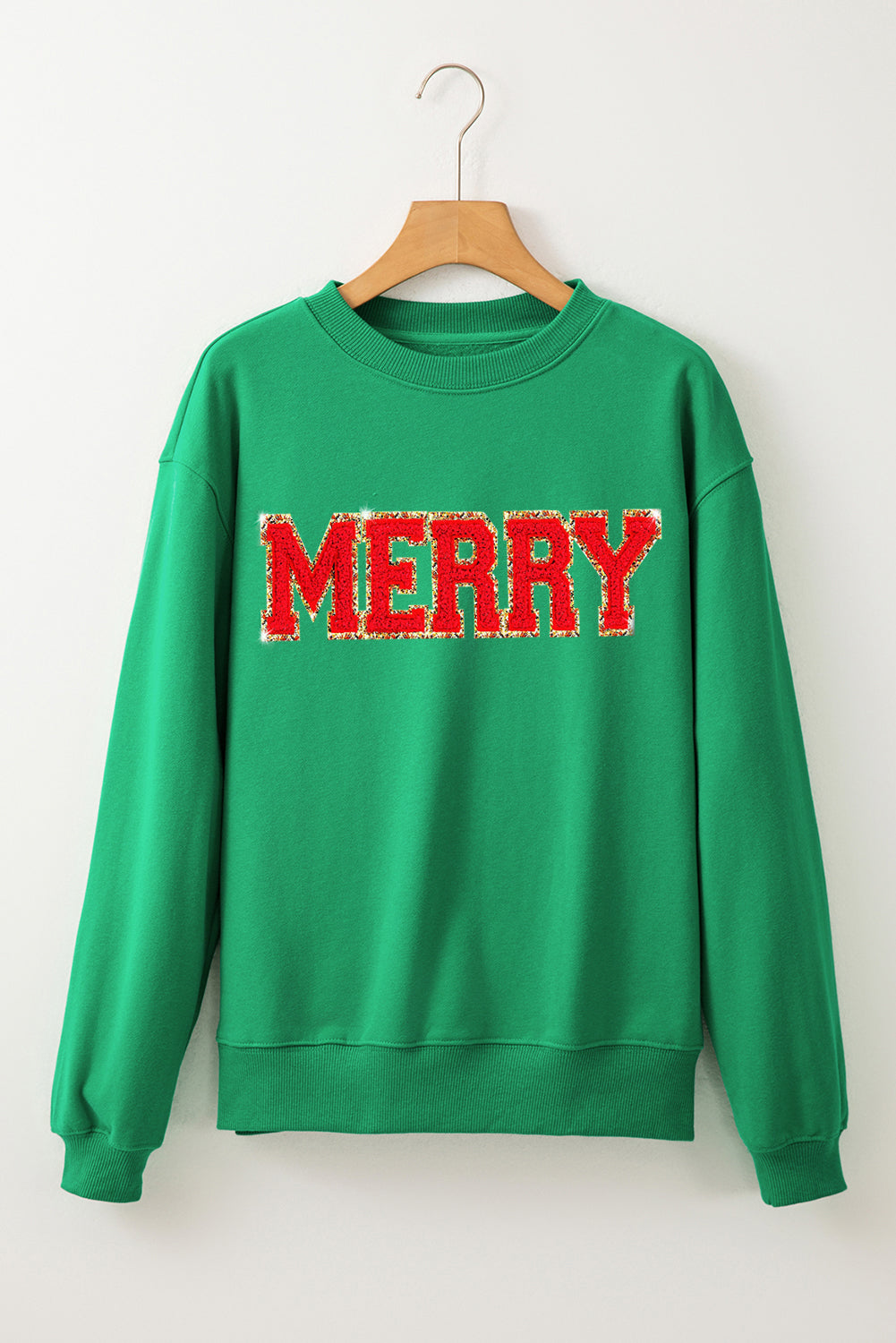 Christmas Chenille MERRY Graphic Crew Neck Sweatshirt