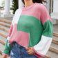 Colorblock Drop Shoulder Bell Sleeve Sweater