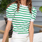 Stripe Puff Sleeve Elegant T-shirt