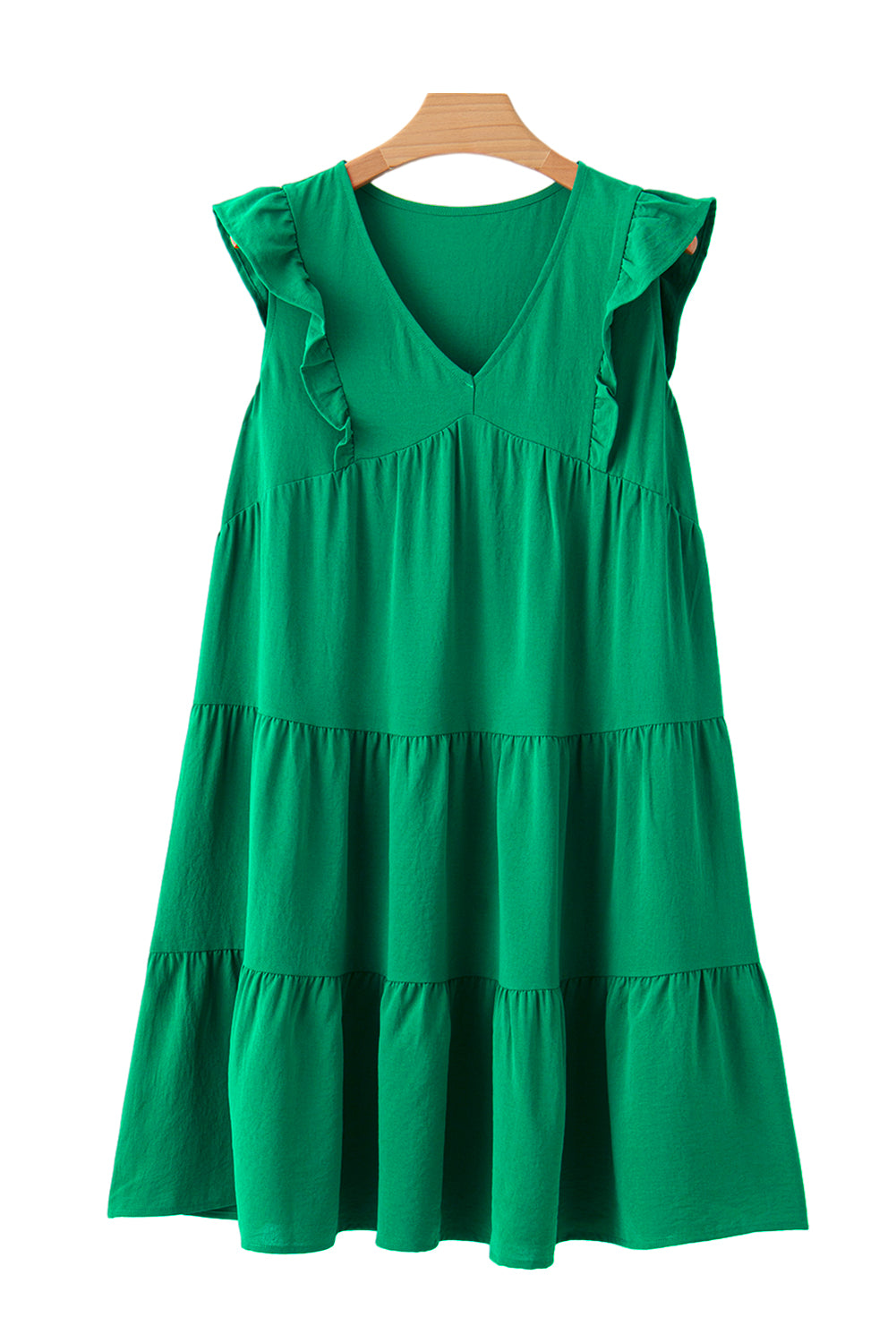Solid Color V Neck Ruffle Tiered Mini Dress