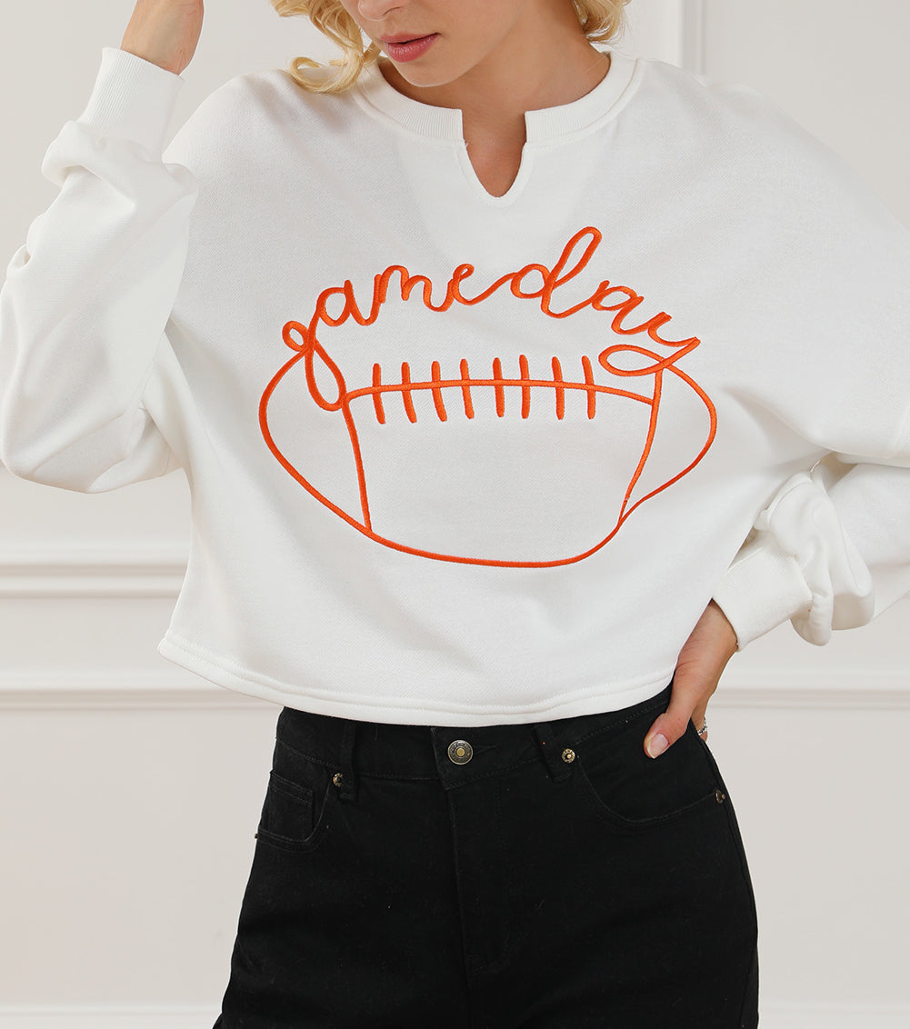 Game Day Lettering Rugby Notched Neck Sweatshirt
