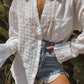 White Crinkled Plaid Textured Shirt