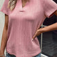 Twisted Textured V Neck Short Sleeve Top
