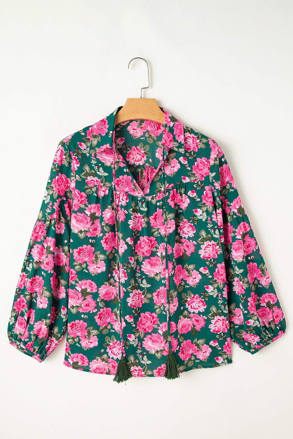 Floral Printed Tied Collar Puff Sleeve Blouse