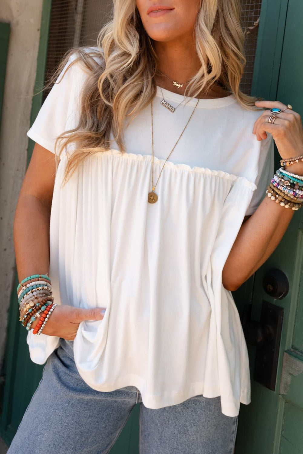 Ruffled Trim Loose Babydoll Tee