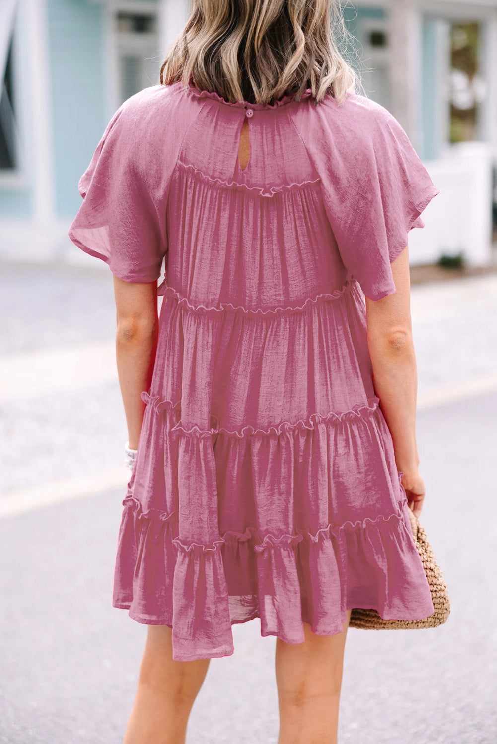 Short Sleeve Tiered Frilly Mini Dress