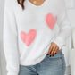 Pearl Beaded Heart Pattern Fuzzy V Neck Sweater