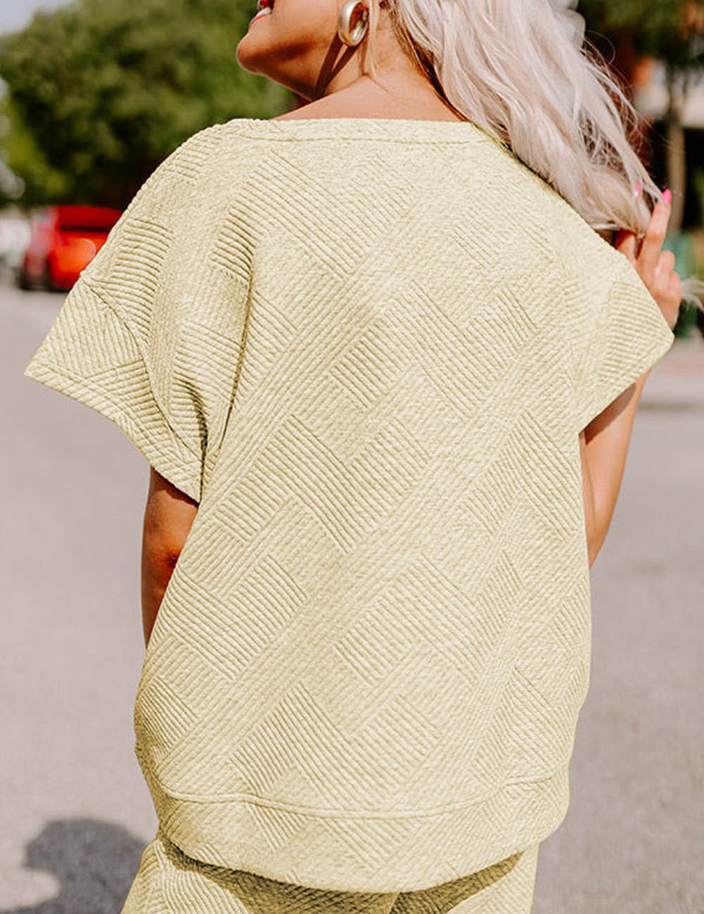 Textured Loose Fit T Shirt and Drawstring Pants Set