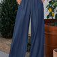 Side Pockets Frilled Smocked High Waist Wide Leg Jeans