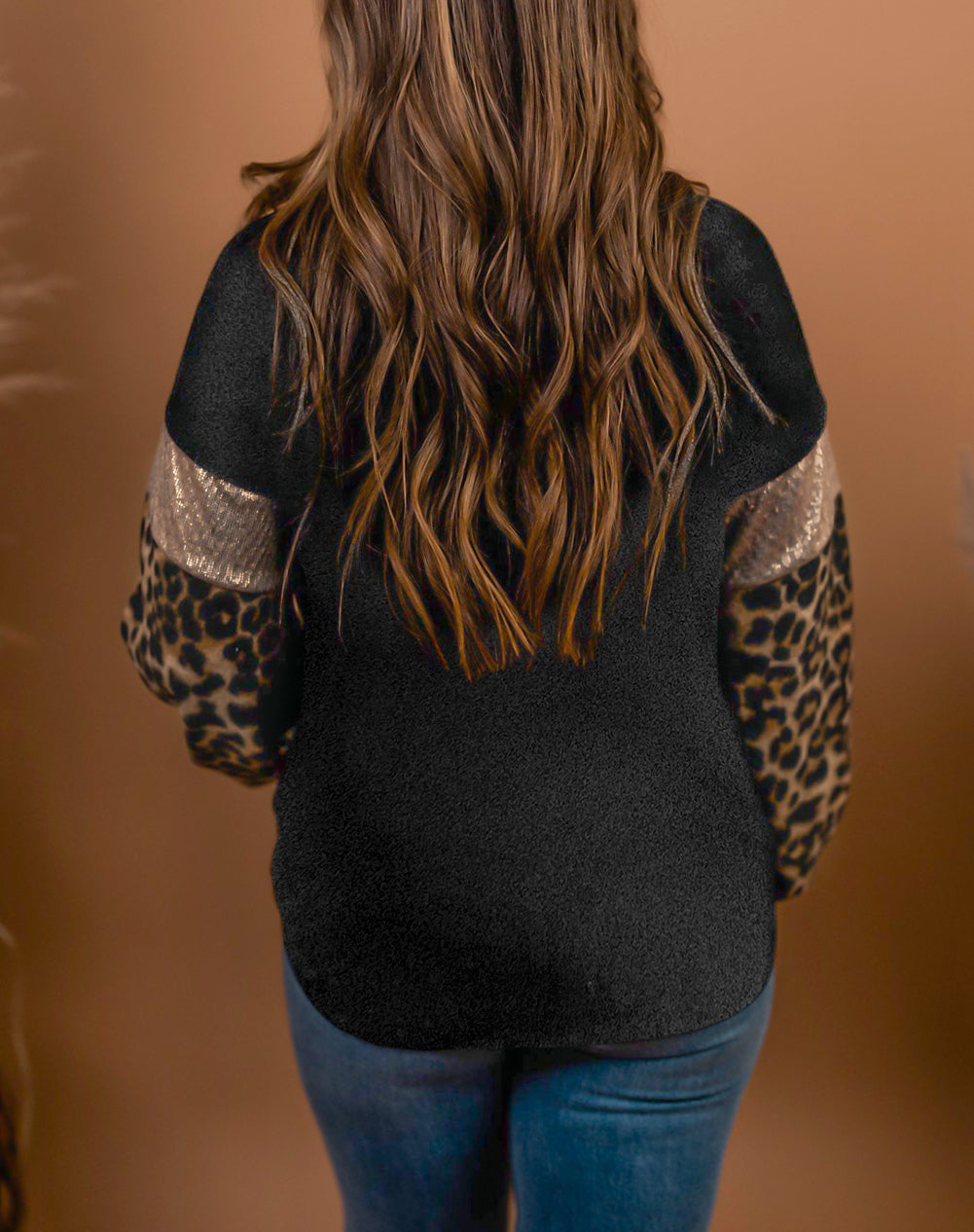 Plus Size Leopard Sequin Long Sleeve Top