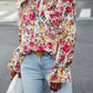 Floral Printed Ruffle Trim Long Sleeve Blouse