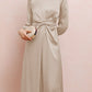 Twist Front Tie Back Long Sleeve Satin Dress