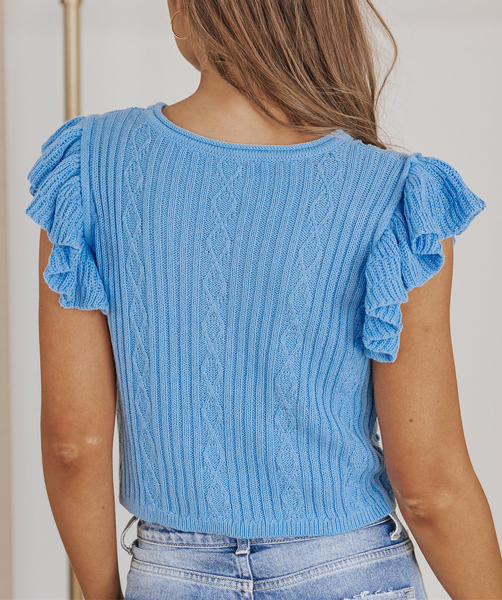 Ruffle Sleeve Cable Knit Sweater