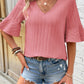 Ruffled Half Sleeve V Neck Textured Top