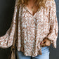 Apricot Western Print Balloon Sleeve Tassel Blouse