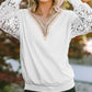 Lace Splicing V Neck Puff Sleeve Top