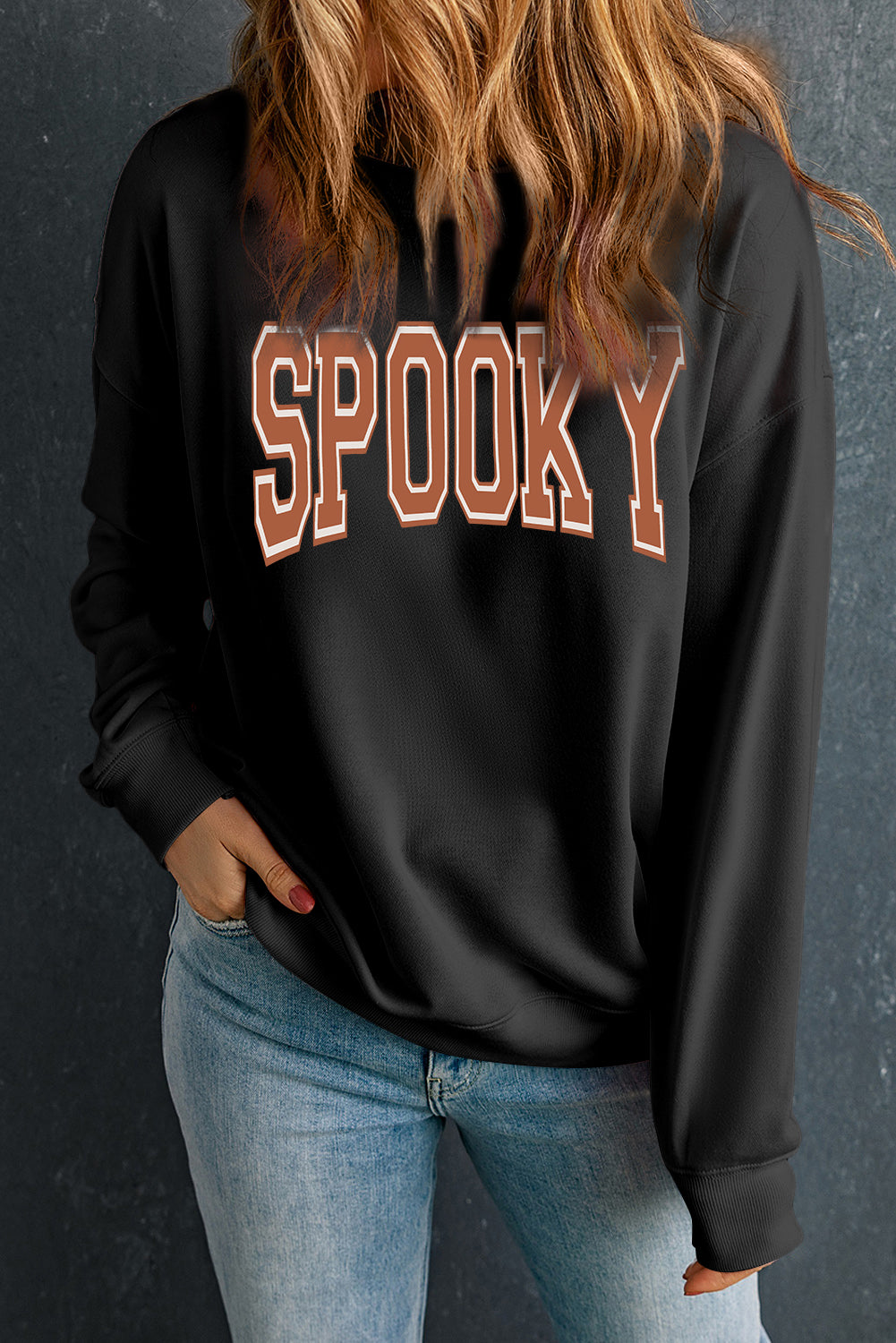 SPOOKY Graphic Drop Shoulder Halloween Pullover Sweatshirt