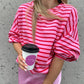 Striped Print Crew Neck Drop Shoulder Sweatshirt