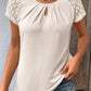 Contrast Lace Sleeve Keyhole Decor Top