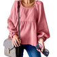 Bubble Sleeve Textured Flowy Blouse