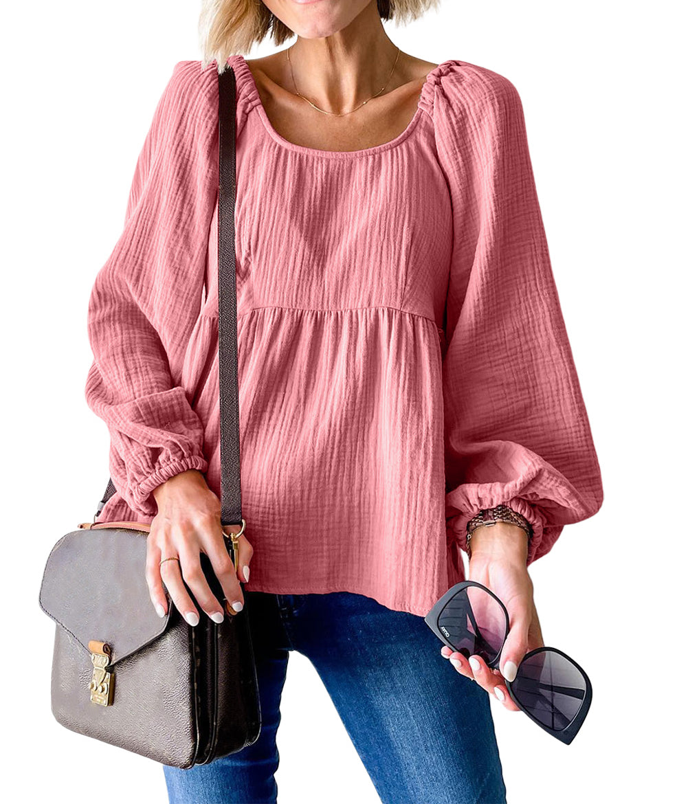 Bubble Sleeve Textured Flowy Blouse