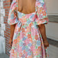 Floral Puff Sleeve Square Neck Plus Babydoll Dress