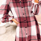 Plaid Pattern Collared Neck Ruffled Sleeve Shirt Dress