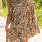 Buttoned Crew Neck 3/4 Sleeve Floral Dress