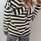 Stripe V Neck Pocketed Drawstring Hooded Sweater