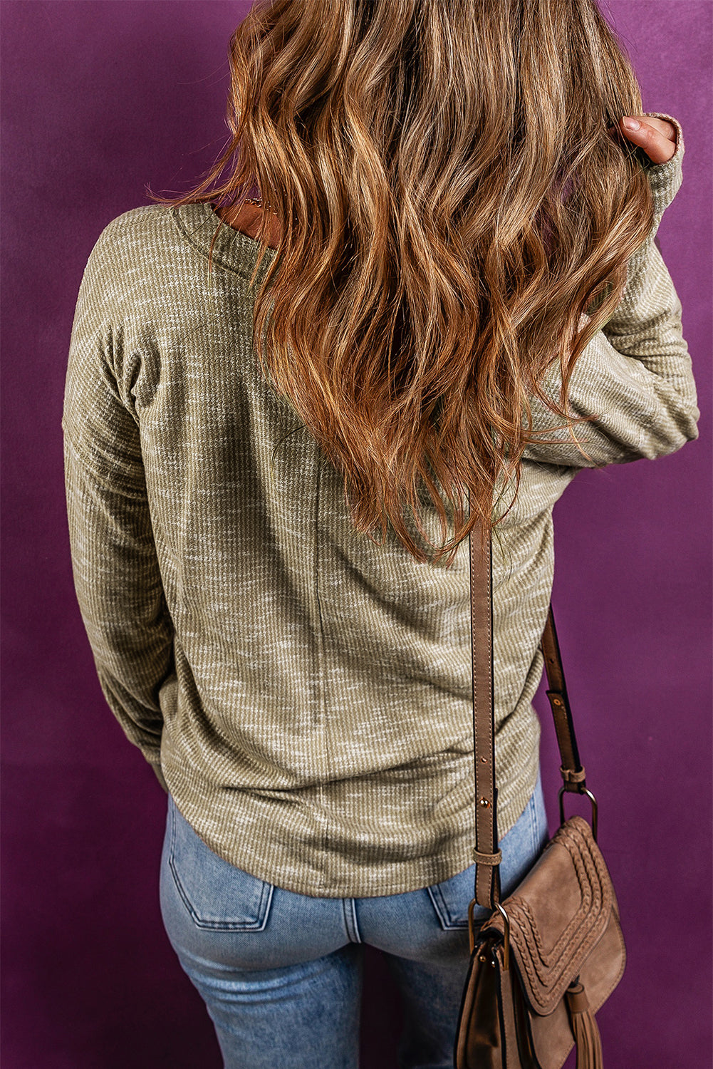 Rib Knit Drop Shoulder Long Sleeve Henley Top