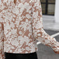 Floral Print Frilled Neckline Flounce Sleeve Blouse