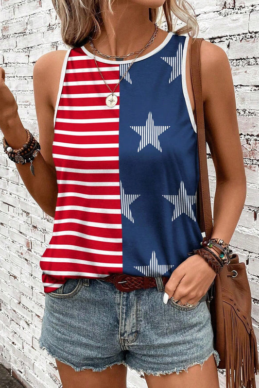 USA Flag Printed Round Neck Tank Top