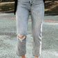 Acid Wash Distressed Straight Leg Cropped Jeans