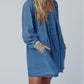 Square Neck Side Pockets Loose Fit Denim Mini Dress