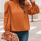 Long Bubble Sleeve Mock Neck Chiffon Top