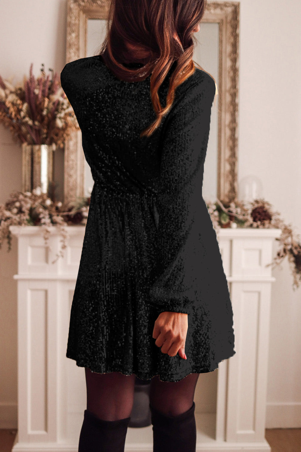 Wrapped V-neck Sequin Dress