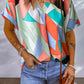 Irregular Color Block Printed Short Sleeve Blouse