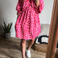 Leopard Print Elasticated V Neck 3/4 Puff Sleeve Dress