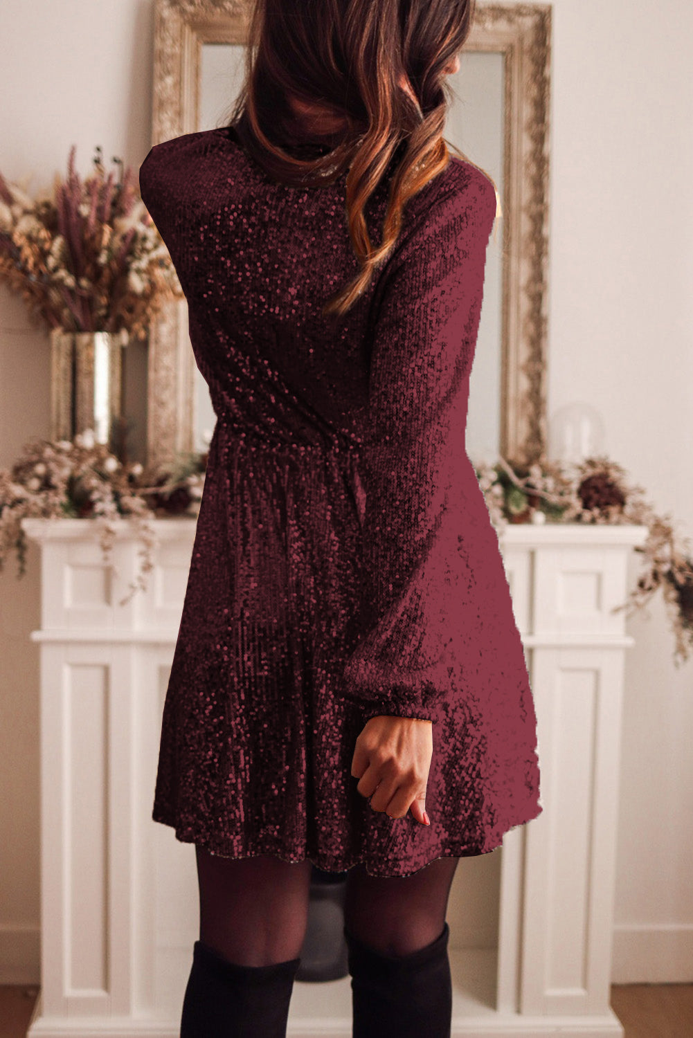 Wrapped V-neck Sequin Dress