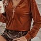 Half Zip V Neck Ribbed Velvet Top