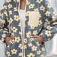 Sherpa Flower Graphic Stand Neck Zip-Up Jacket