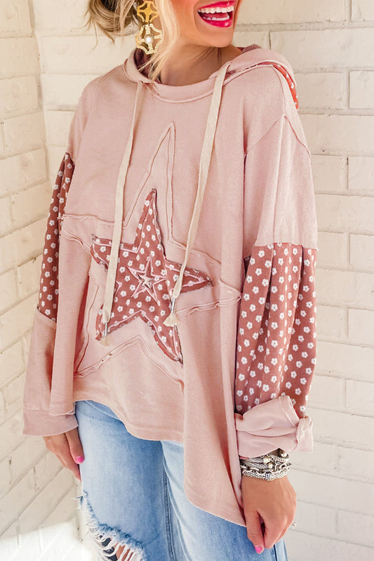 Floral Patchwork Star Pattern Drawstring Hoodie