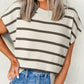 Stripe Side Slits Crewneck Short Sleeve Sweater Tee