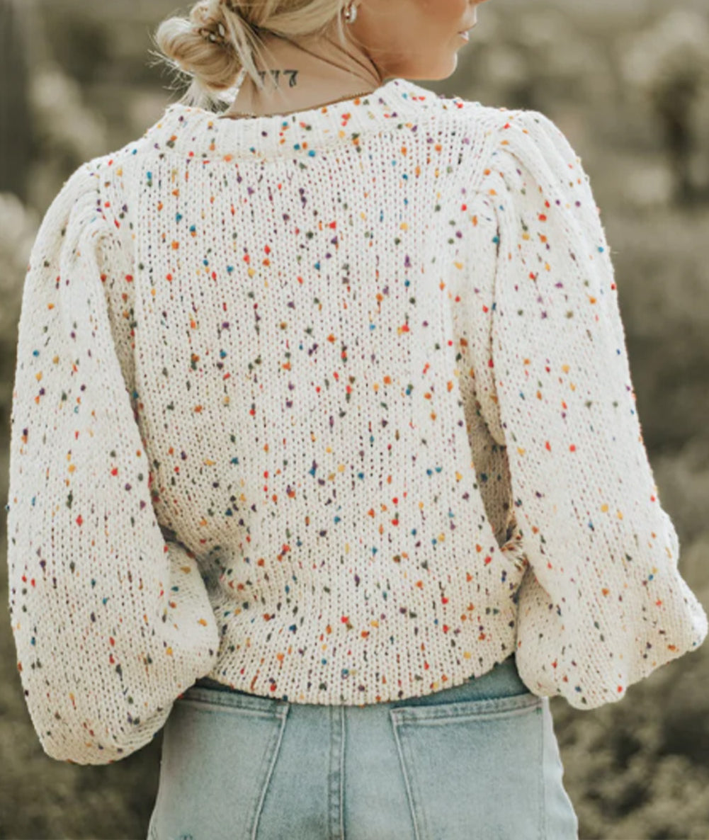 Colorful Dots Cable Knit Crew Neck Sweater