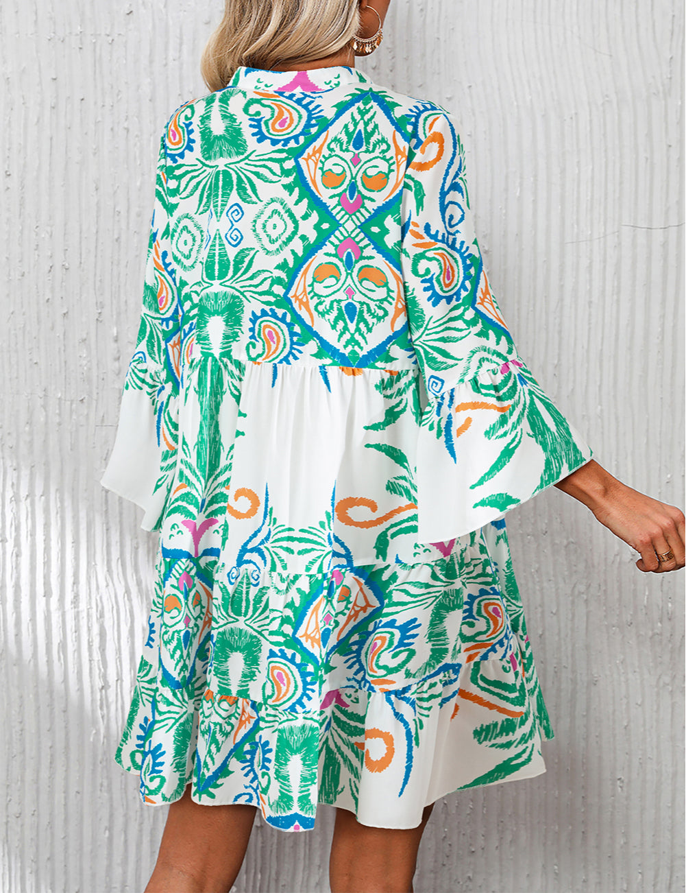 Tribal Bracelet Sleeve Buttoned Mini Dress