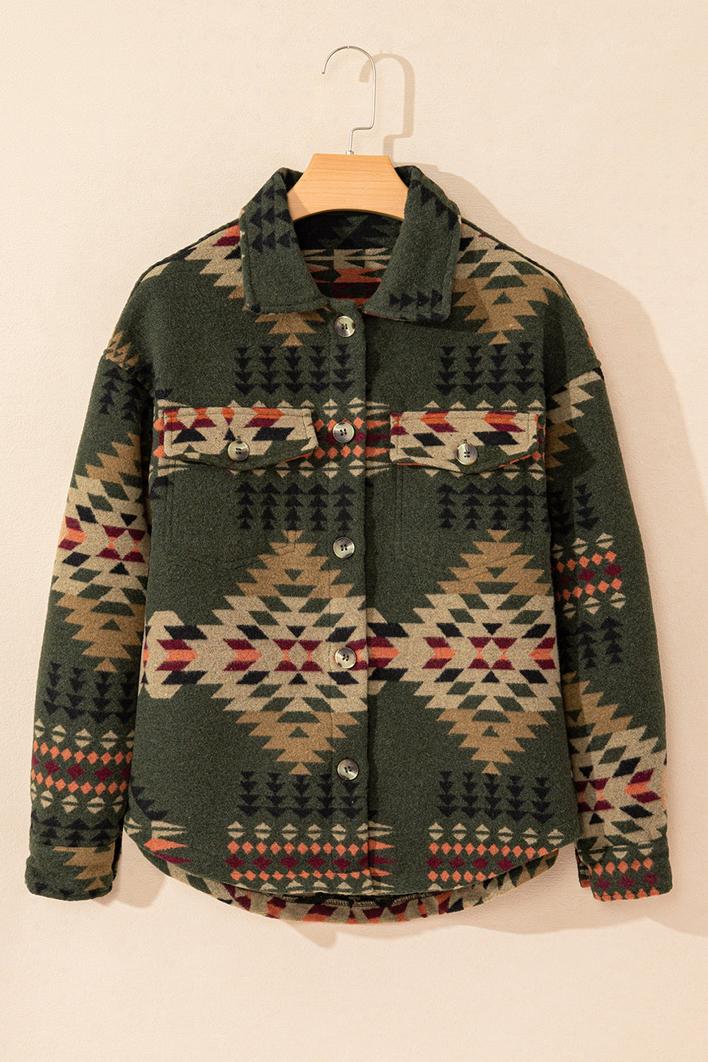 Aztec Print Flap Pockets Long Sleeve Shacket