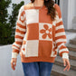 Checkered Floral Print Striped Sleeve Sweater