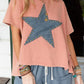 Mineral Wash Studded Star Patch Graphic High Low Tee
