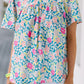 Floral Print O-neck Short Sleeve Babydoll Blouse